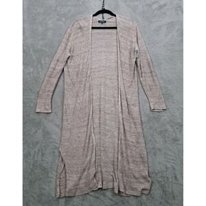 525 America Duster S Beige 100% Linen Long Line Knit Open Front Sweater Beachy